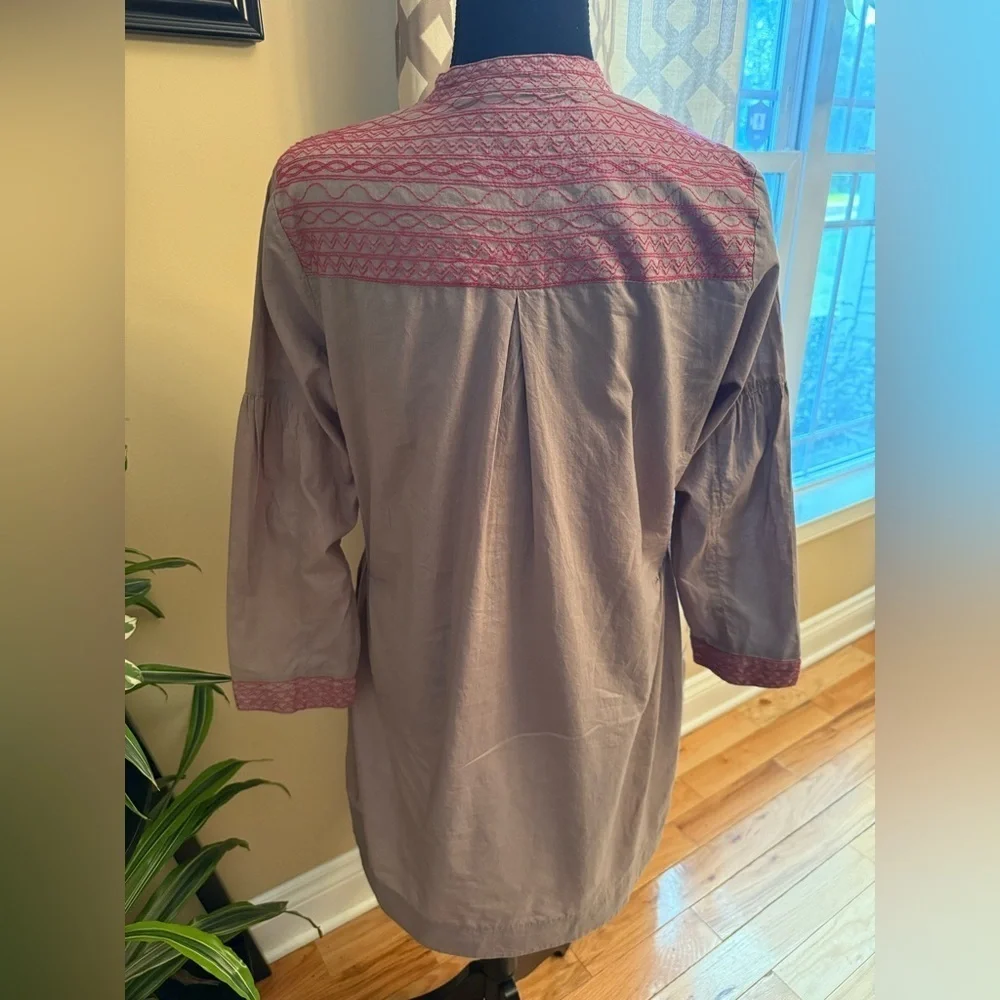 Roberta Roller Rabbit Brown/Pink Embroidered Cotton Shirt Dress Women’s Size S - Picture 7 of 16